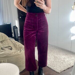 Anthropologie Maeve the collette wide leg corduroy cropped pants cropped grape